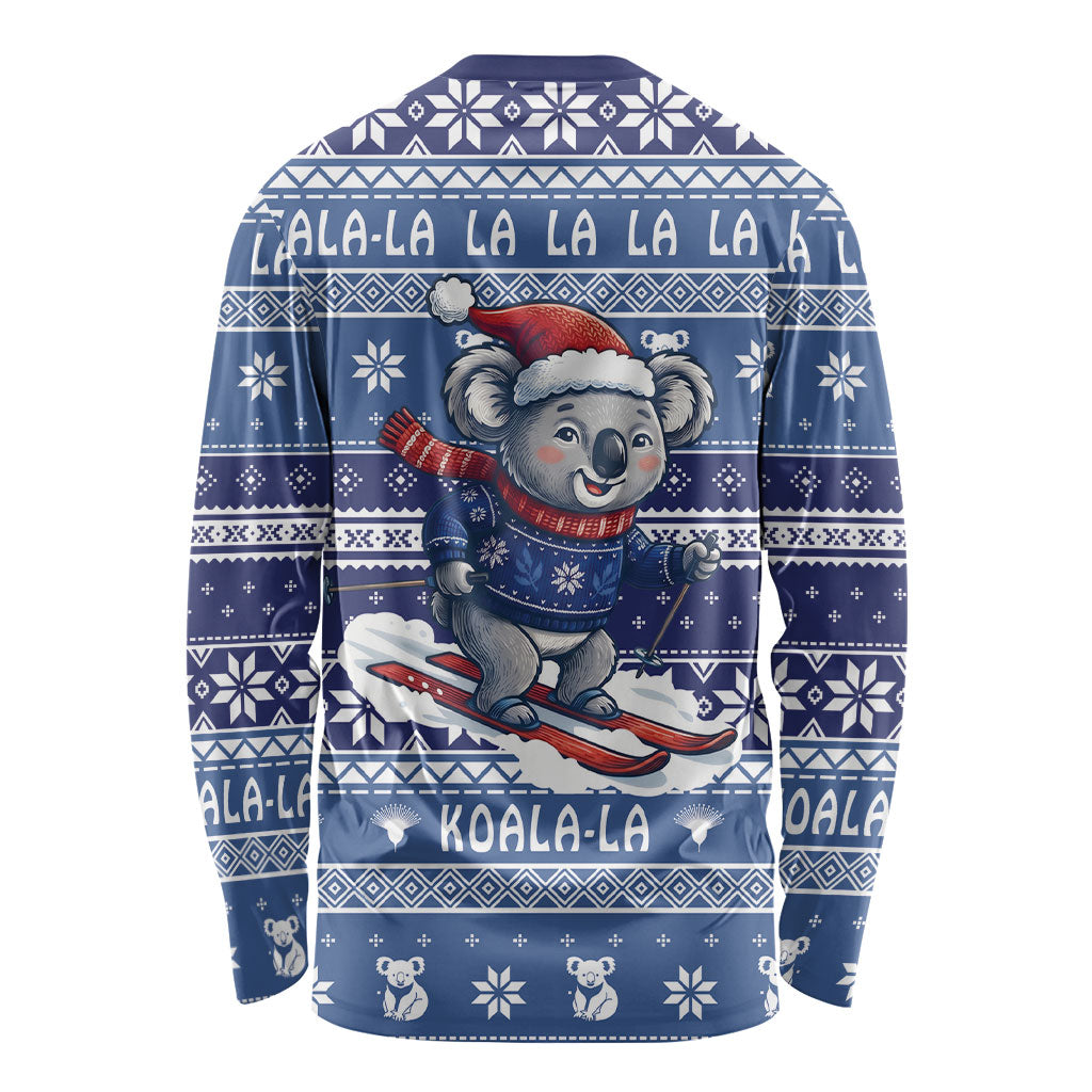 Australia Christmas In July Long Sleeve Shirt Koala Santa Skiing Blue Color