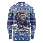 Australia Christmas In July Long Sleeve Shirt Koala Santa Skiing Blue Color