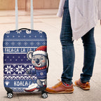 Australia Christmas In July Luggage Cover Koala Santa Skiing Blue Color