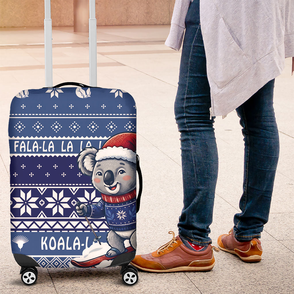 Australia Christmas In July Luggage Cover Koala Santa Skiing Blue Color