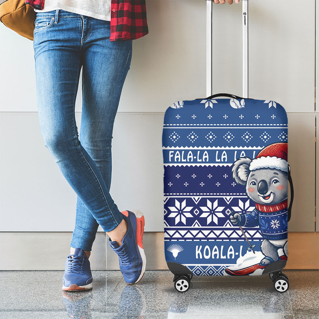 Australia Christmas In July Luggage Cover Koala Santa Skiing Blue Color