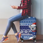 Australia Christmas In July Luggage Cover Koala Santa Skiing Blue Color