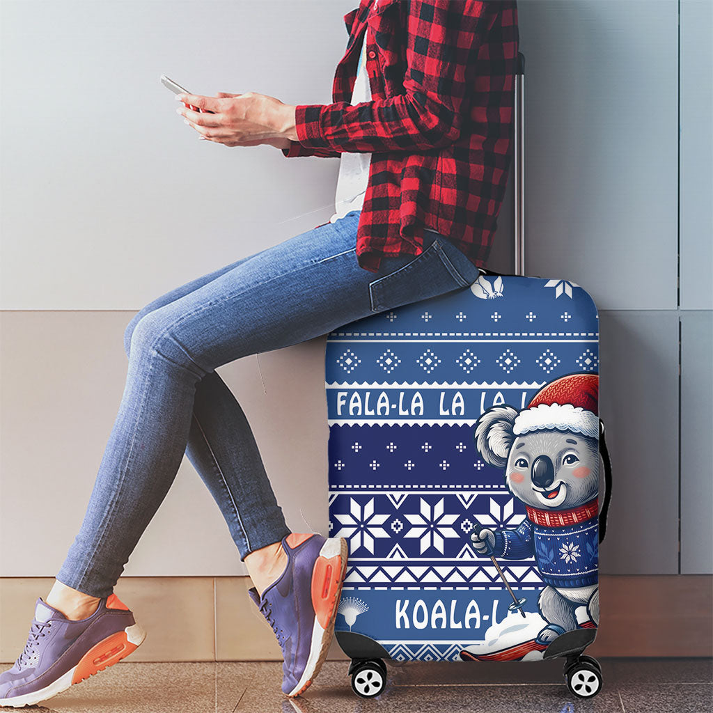 Australia Christmas In July Luggage Cover Koala Santa Skiing Blue Color