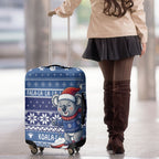 Australia Christmas In July Luggage Cover Koala Santa Skiing Blue Color