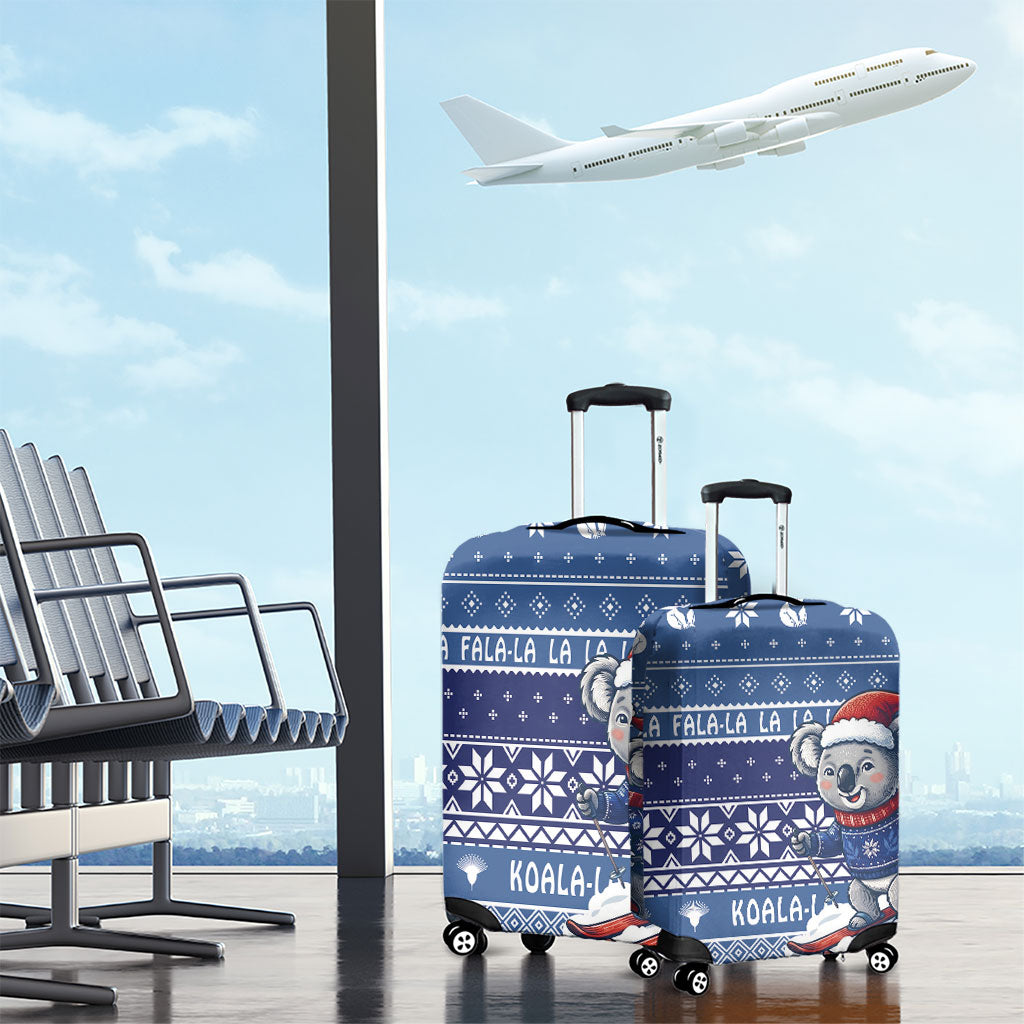 Australia Christmas In July Luggage Cover Koala Santa Skiing Blue Color