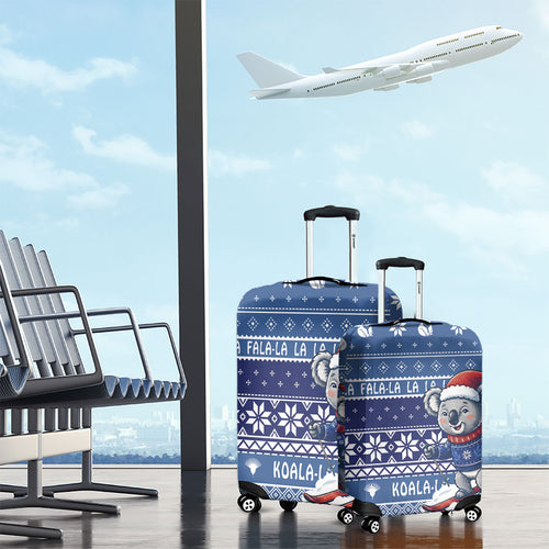 Australia Christmas In July Luggage Cover Koala Santa Skiing Blue Color