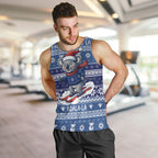 Australia Christmas In July Men Tank Top Koala Santa Skiing Blue Color