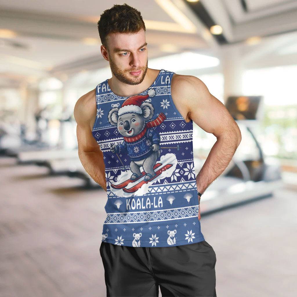 Australia Christmas In July Men Tank Top Koala Santa Skiing Blue Color