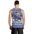 Australia Christmas In July Men Tank Top Koala Santa Skiing Blue Color
