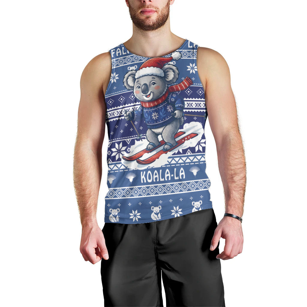 Australia Christmas In July Men Tank Top Koala Santa Skiing Blue Color