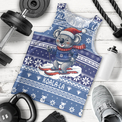 Australia Christmas In July Men Tank Top Koala Santa Skiing Blue Color