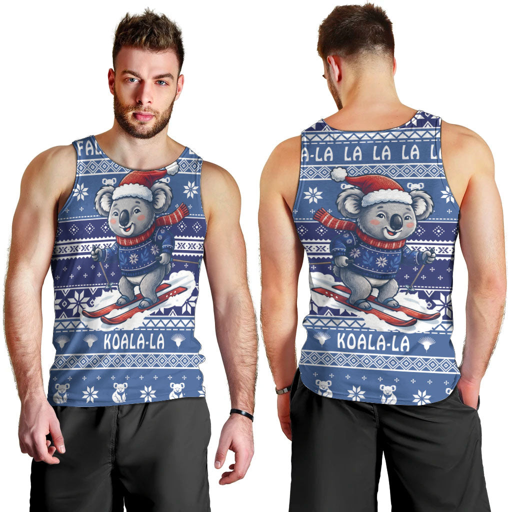 Australia Christmas In July Men Tank Top Koala Santa Skiing Blue Color