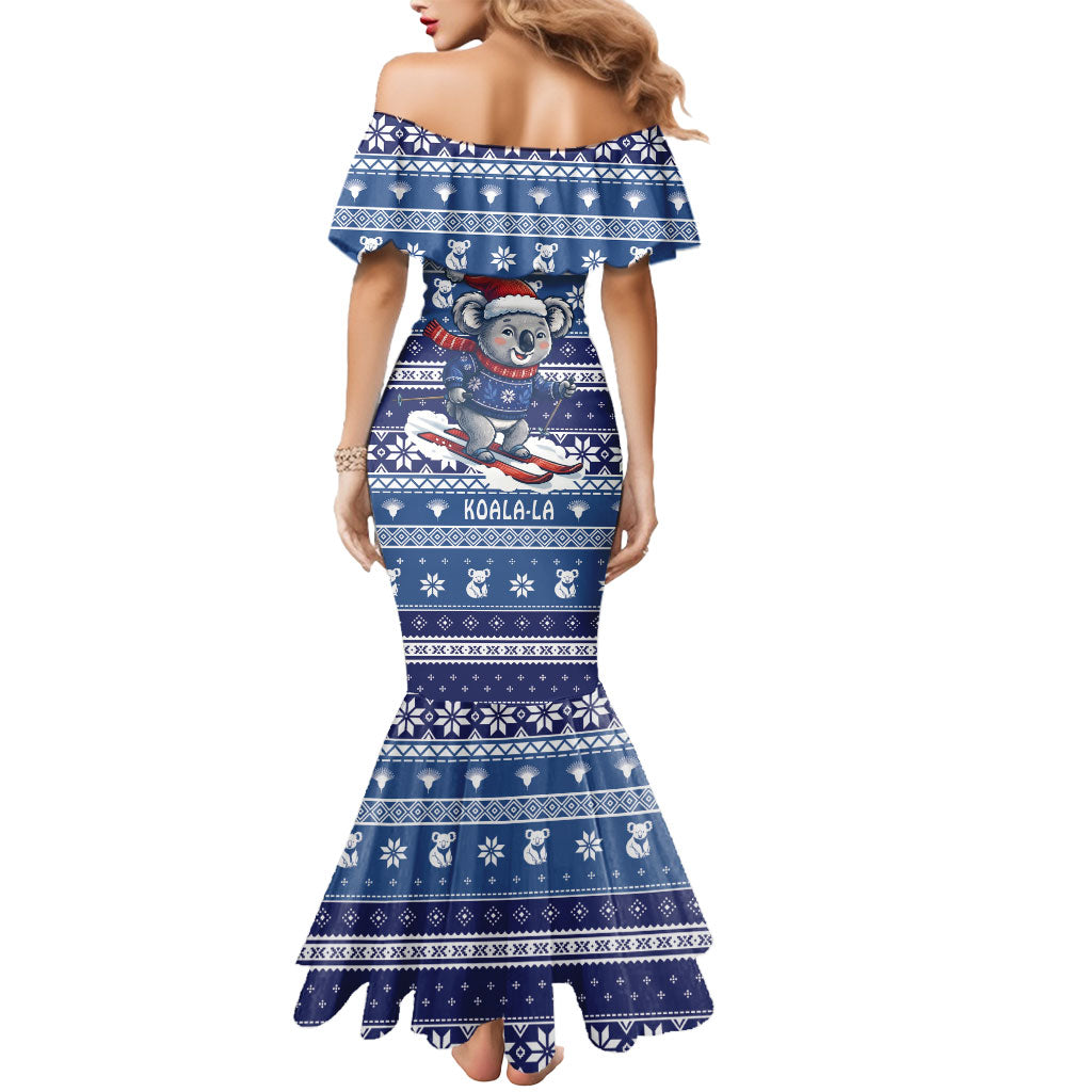 Australia Christmas In July Mermaid Dress Koala Santa Skiing Blue Color