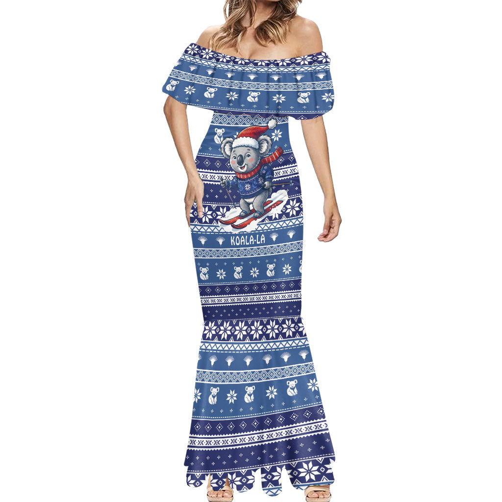 Australia Christmas In July Mermaid Dress Koala Santa Skiing Blue Color
