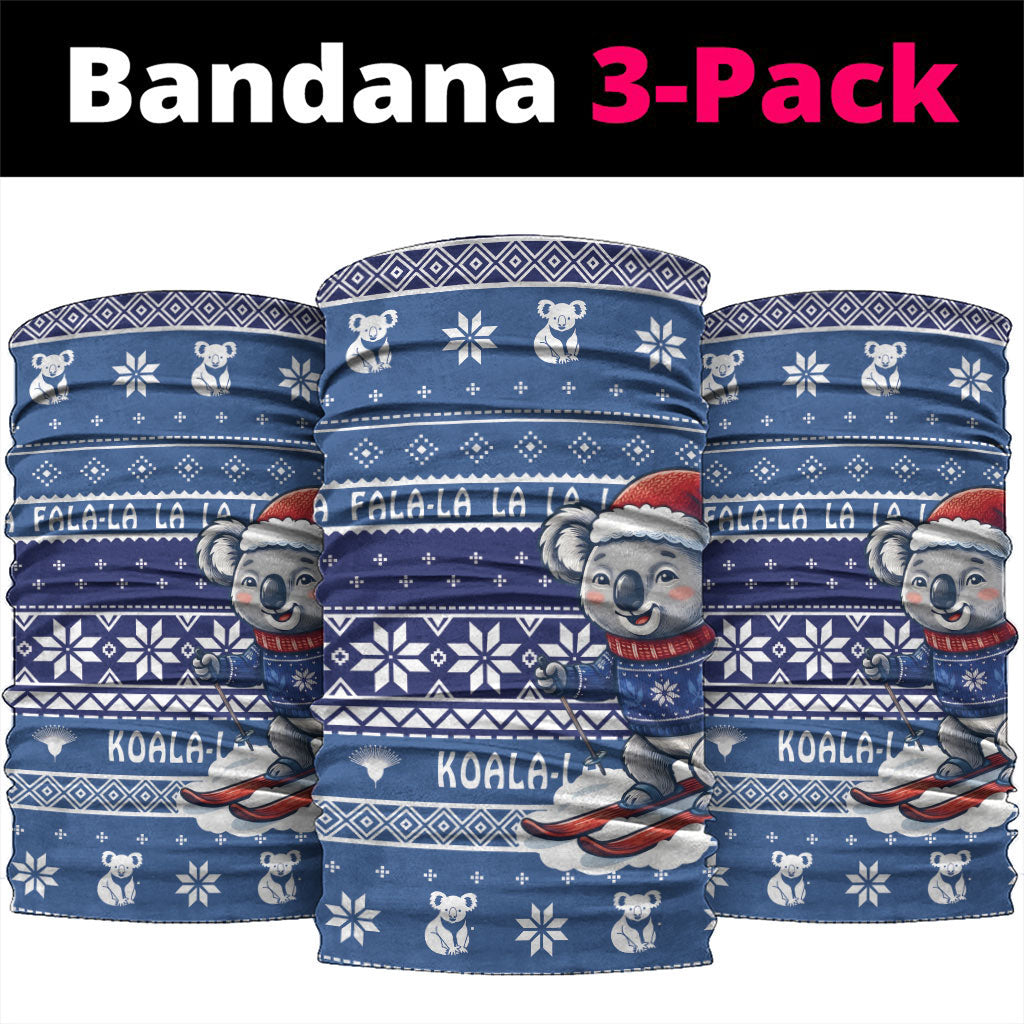 Australia Christmas In July Neck Gaiter Koala Santa Skiing Blue Color