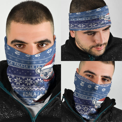 Australia Christmas In July Neck Gaiter Koala Santa Skiing Blue Color