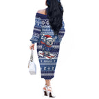 Australia Christmas In July Off The Shoulder Long Sleeve Dress Koala Santa Skiing Blue Color