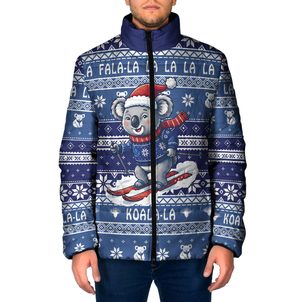 Australia Christmas In July Padded Jacket Koala Santa Skiing Blue Color