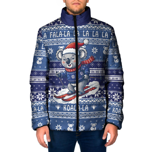 Australia Christmas In July Padded Jacket Koala Santa Skiing Blue Color