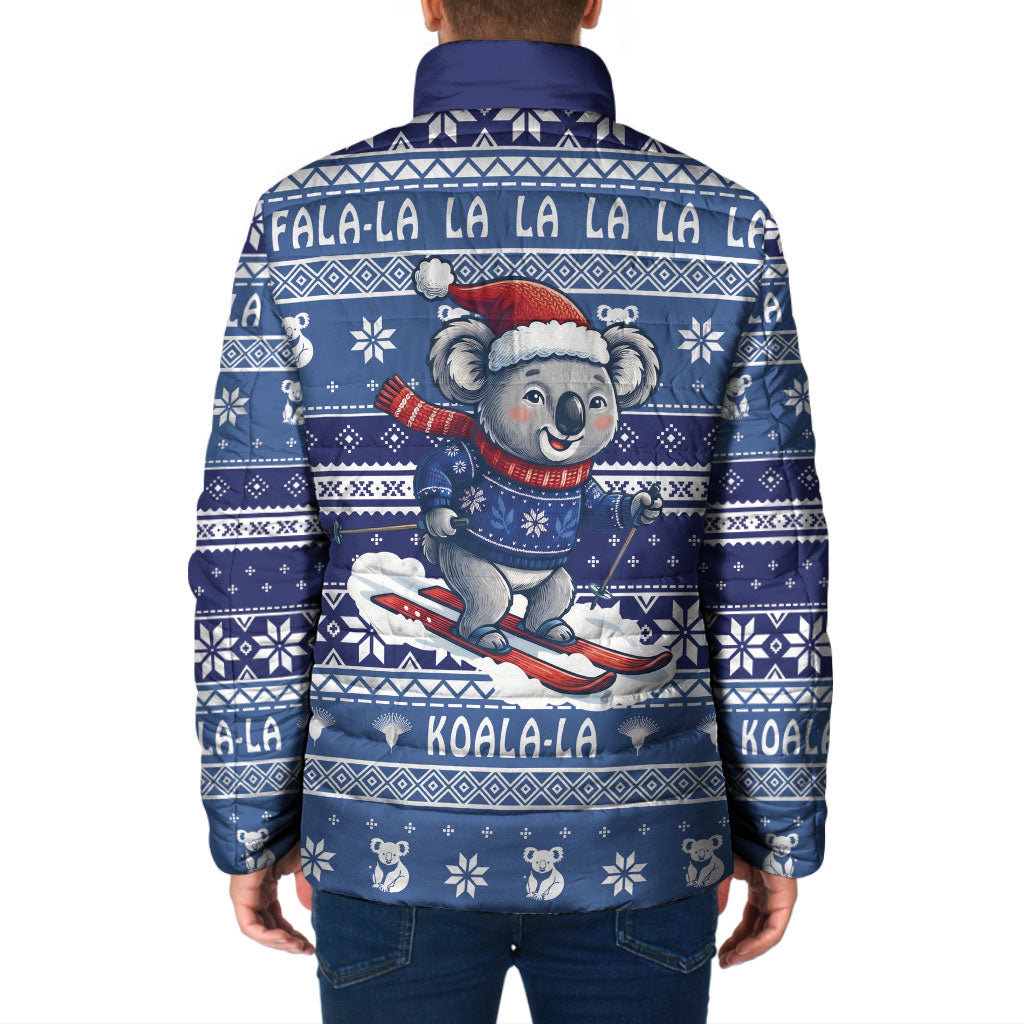 Australia Christmas In July Padded Jacket Koala Santa Skiing Blue Color