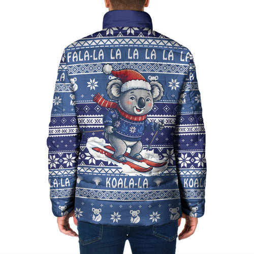 Australia Christmas In July Padded Jacket Koala Santa Skiing Blue Color