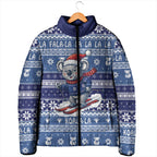 Australia Christmas In July Padded Jacket Koala Santa Skiing Blue Color