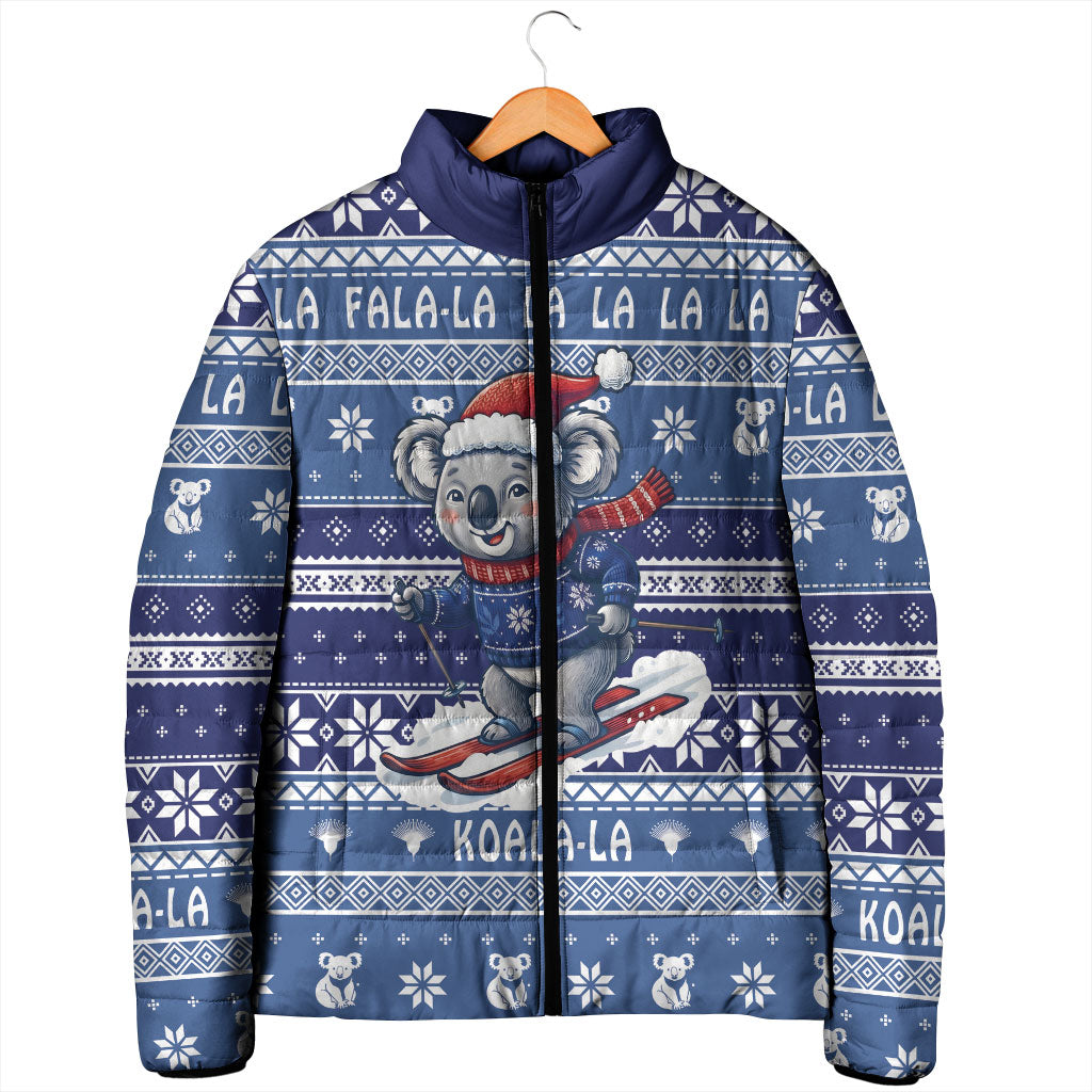 Australia Christmas In July Padded Jacket Koala Santa Skiing Blue Color