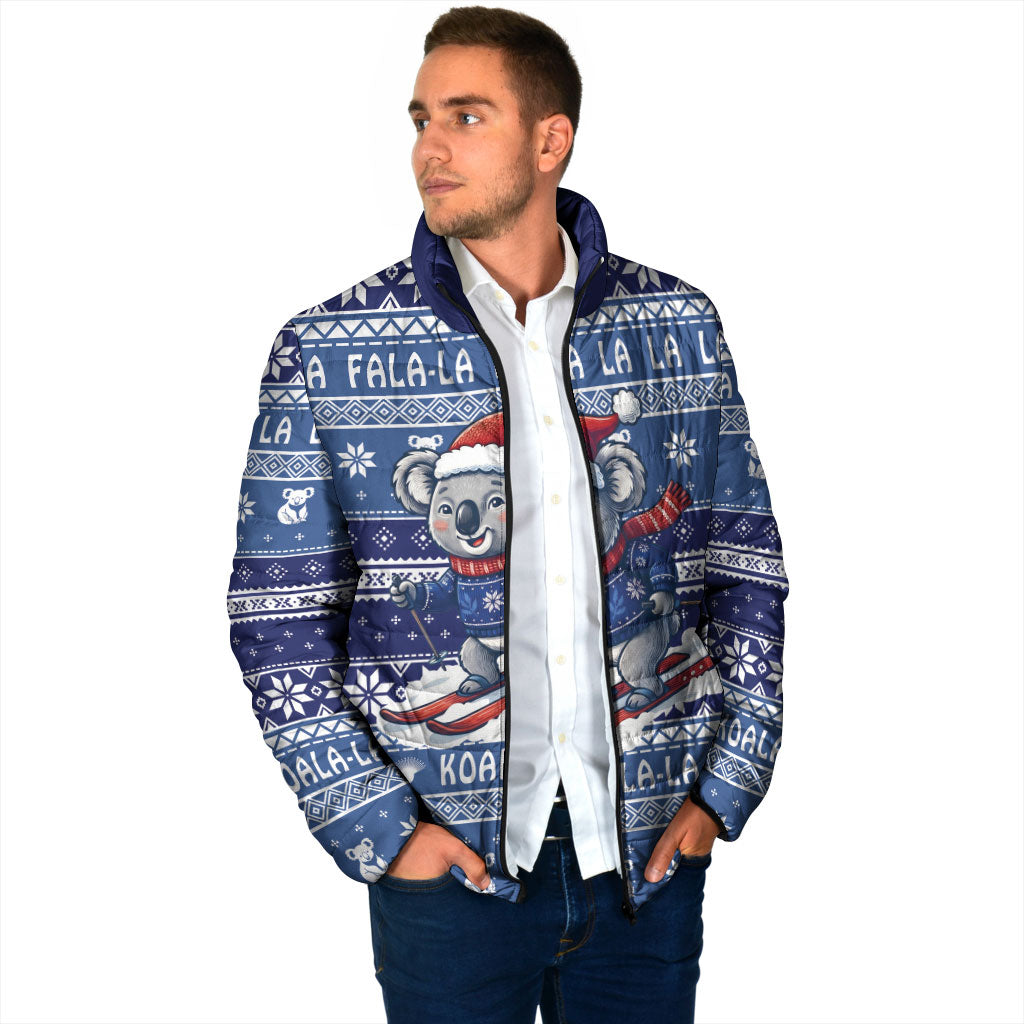 Australia Christmas In July Padded Jacket Koala Santa Skiing Blue Color