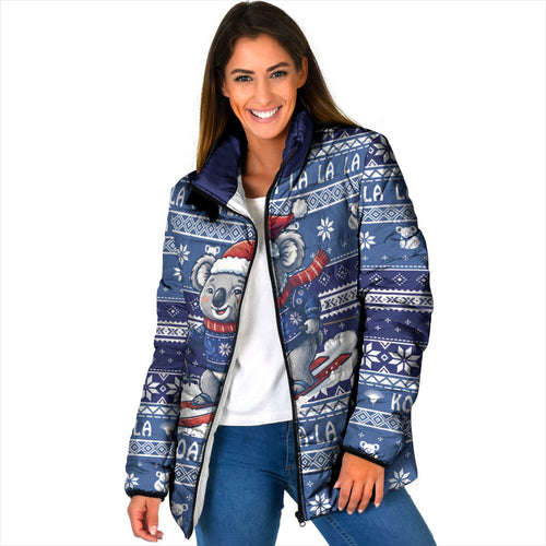 Australia Christmas In July Padded Jacket Koala Santa Skiing Blue Color