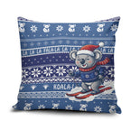 Australia Christmas In July Pillow Cover Koala Santa Skiing Blue Color