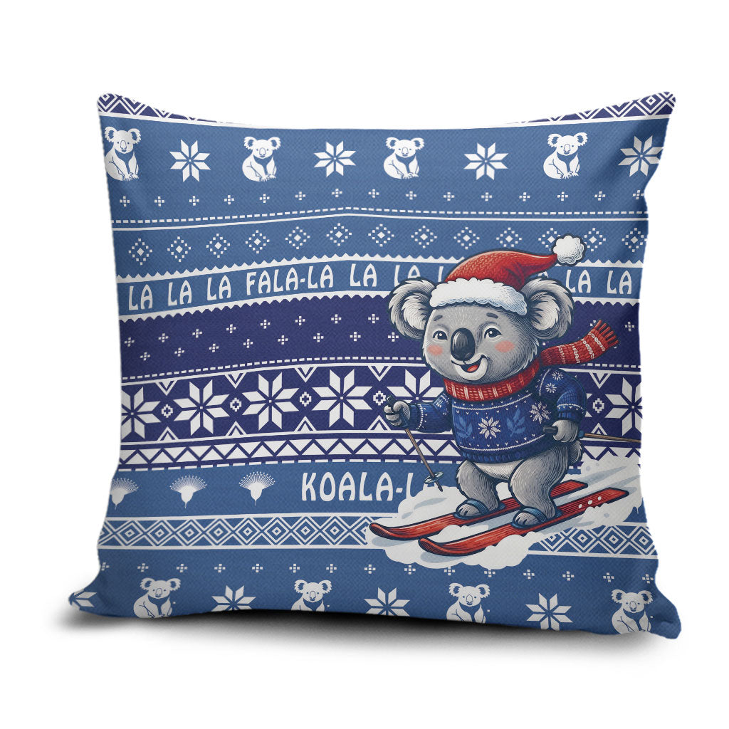 Australia Christmas In July Pillow Cover Koala Santa Skiing Blue Color