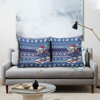 Australia Christmas In July Pillow Cover Koala Santa Skiing Blue Color