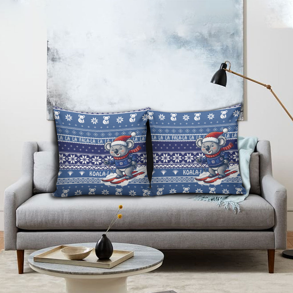 Australia Christmas In July Pillow Cover Koala Santa Skiing Blue Color