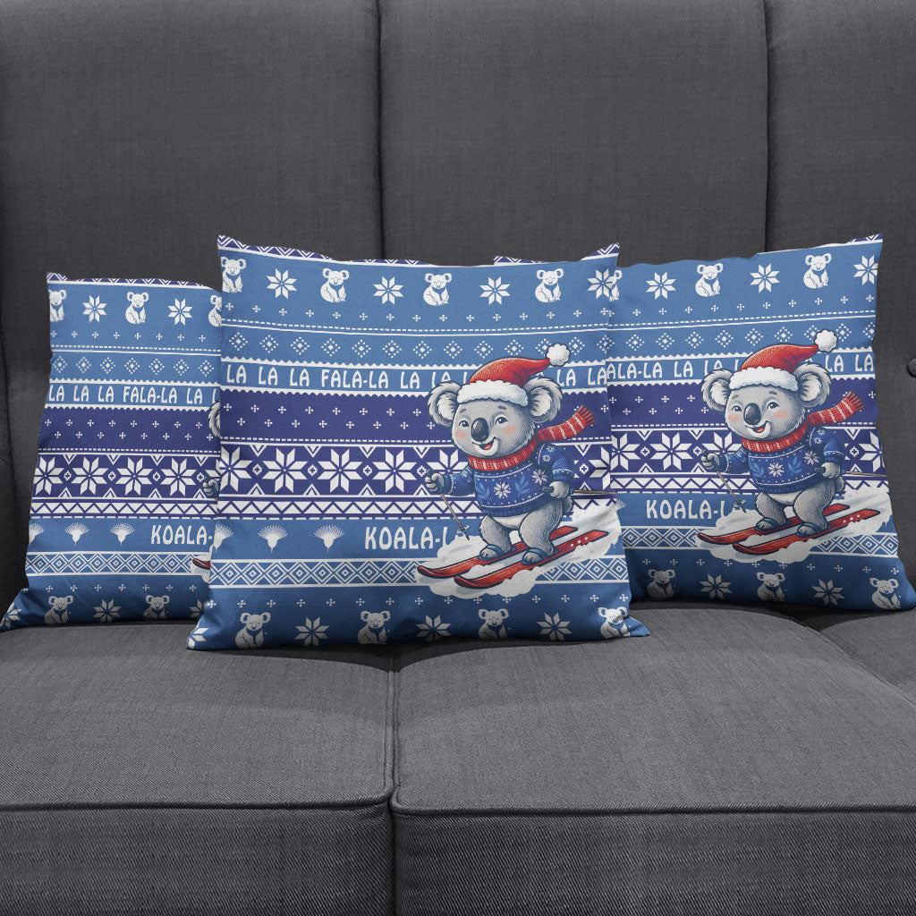 Australia Christmas In July Pillow Cover Koala Santa Skiing Blue Color