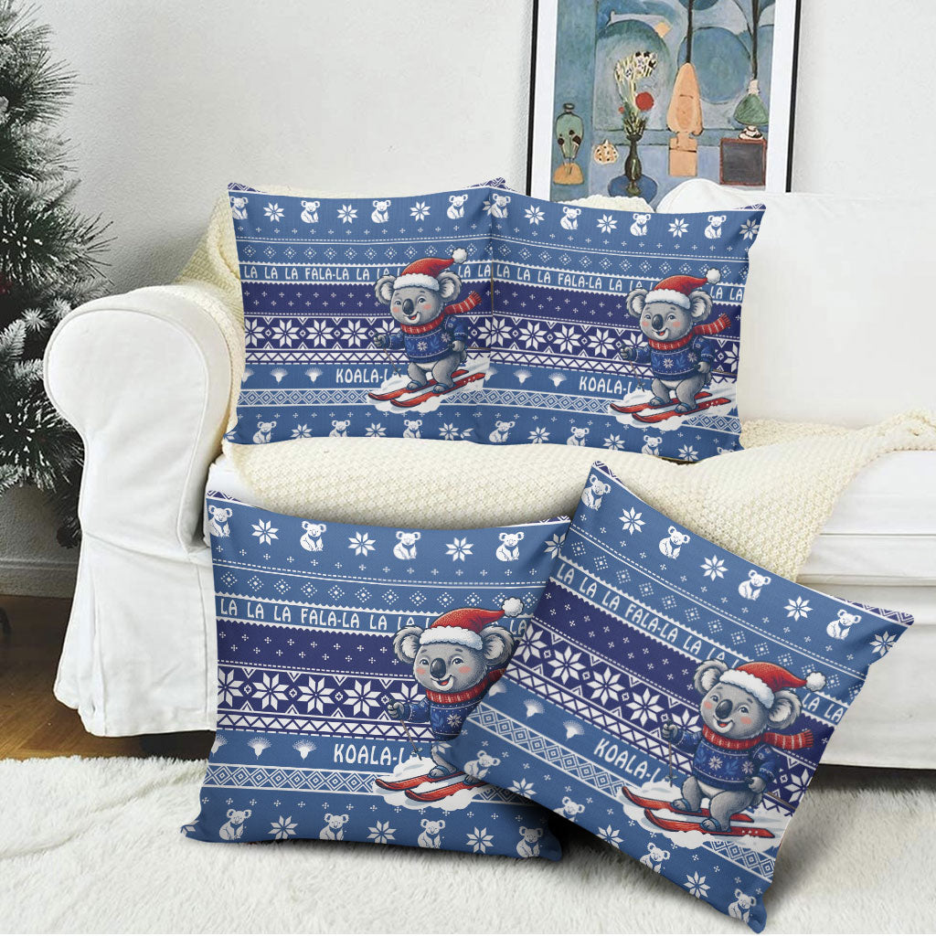 Australia Christmas In July Pillow Cover Koala Santa Skiing Blue Color