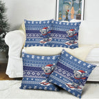 Australia Christmas In July Pillow Cover Koala Santa Skiing Blue Color