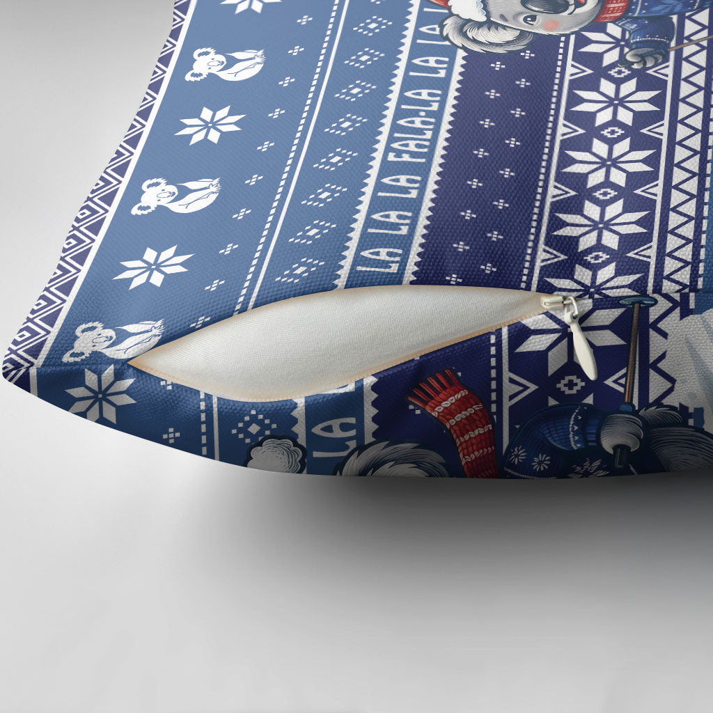 Australia Christmas In July Pillow Cover Koala Santa Skiing Blue Color