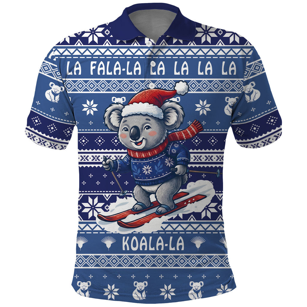 Australia Christmas In July Polo Shirt Koala Santa Skiing Blue Color
