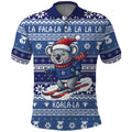 Australia Christmas In July Polo Shirt Koala Santa Skiing Blue Color