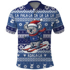 Australia Christmas In July Polo Shirt Koala Santa Skiing Blue Color