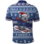 Australia Christmas In July Polo Shirt Koala Santa Skiing Blue Color