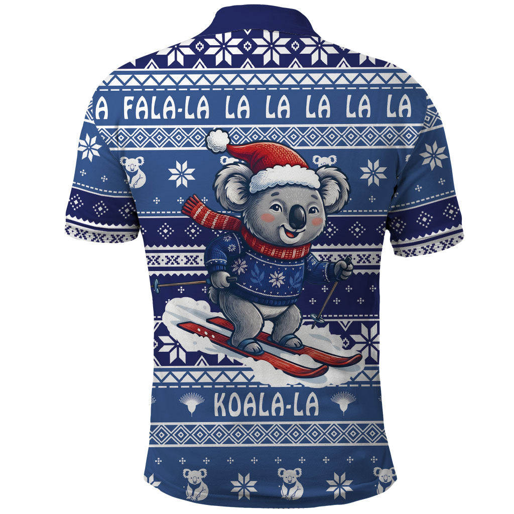 Australia Christmas In July Polo Shirt Koala Santa Skiing Blue Color