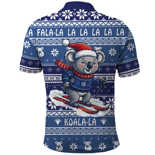 Australia Christmas In July Polo Shirt Koala Santa Skiing Blue Color