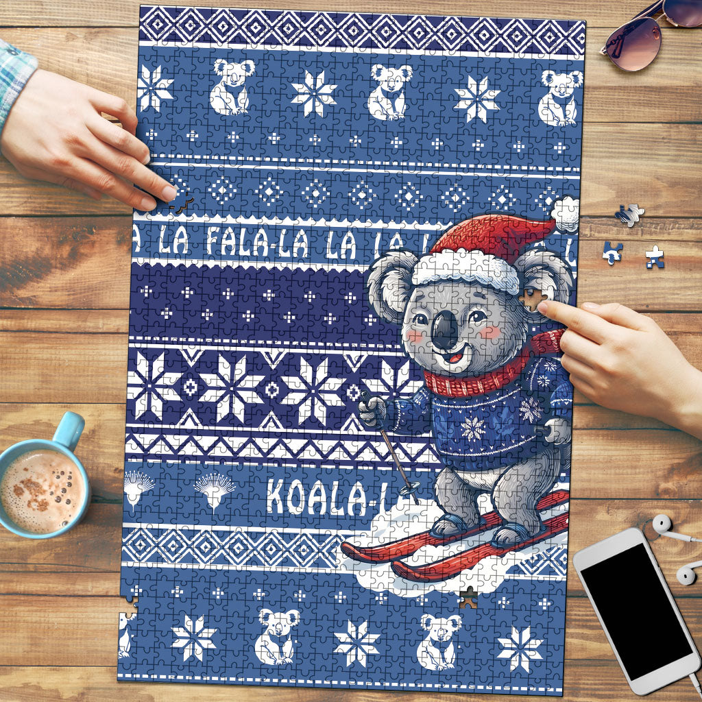 Australia Christmas In July Puzzle Koala Santa Skiing Blue Color