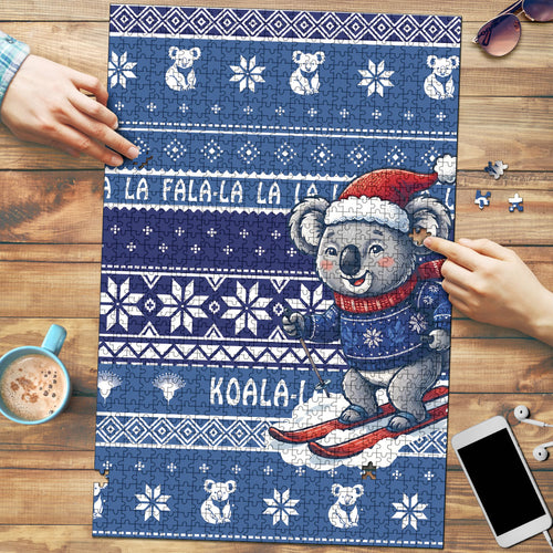 Australia Christmas In July Puzzle Koala Santa Skiing Blue Color