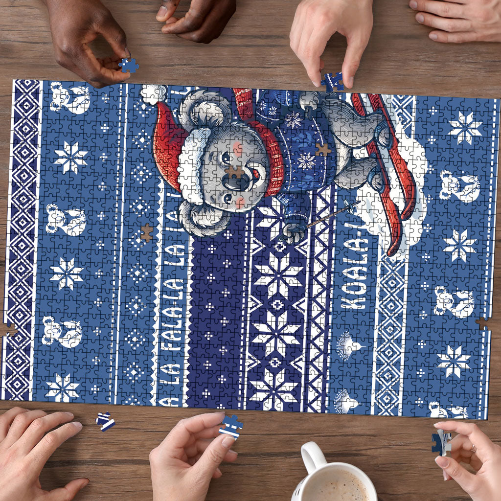 Australia Christmas In July Puzzle Koala Santa Skiing Blue Color