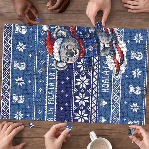 Australia Christmas In July Puzzle Koala Santa Skiing Blue Color