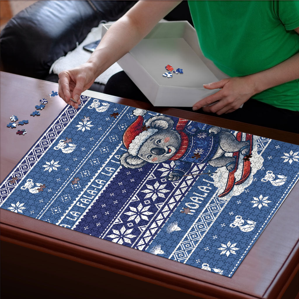 Australia Christmas In July Puzzle Koala Santa Skiing Blue Color