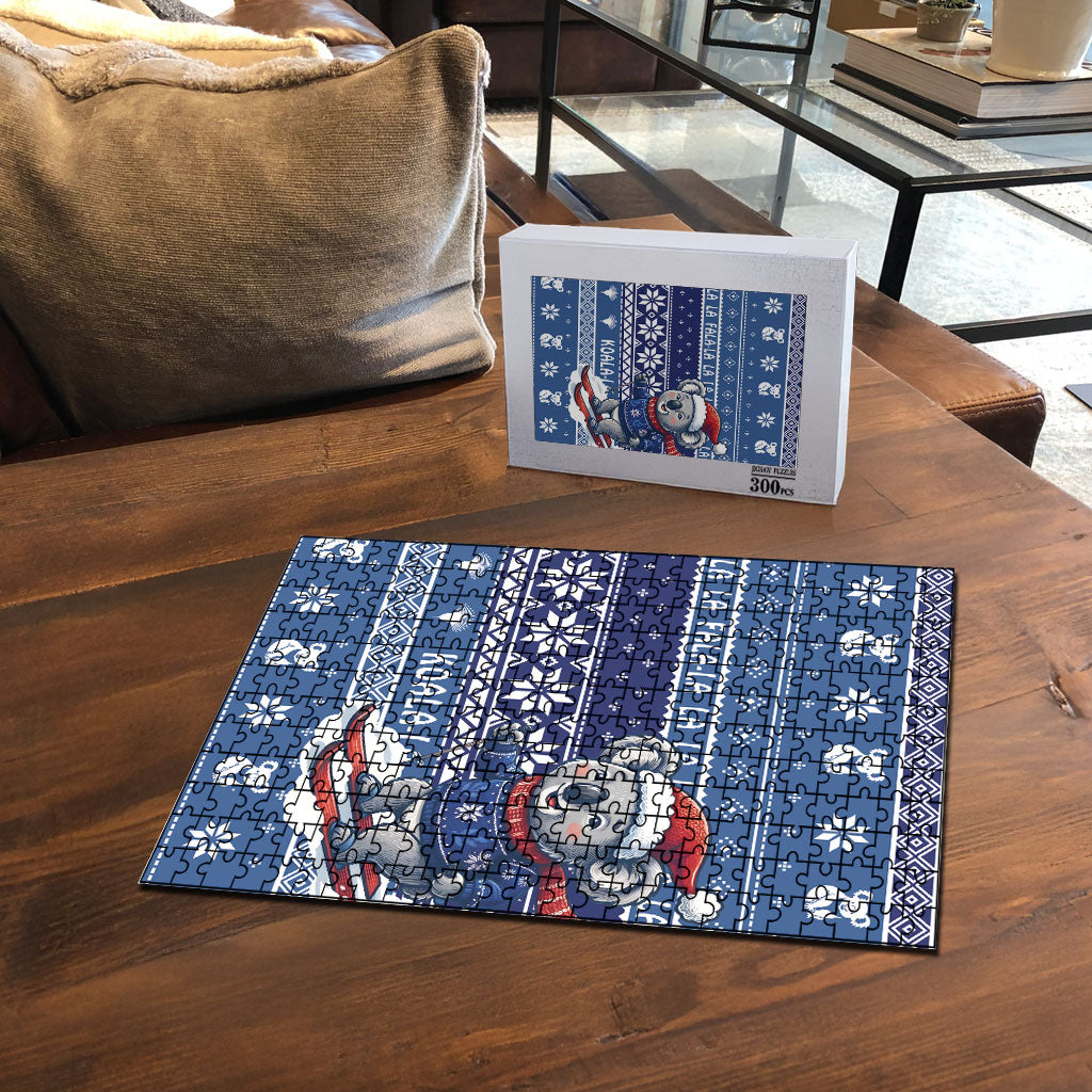 Australia Christmas In July Puzzle Koala Santa Skiing Blue Color