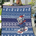 Australia Christmas In July Quilt Koala Santa Skiing Blue Color